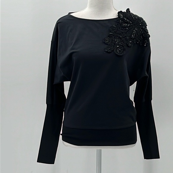 Anteprima Macrame & Beads Long Sleeve Knit Top in Black - Size Small - Picture 1 of 10